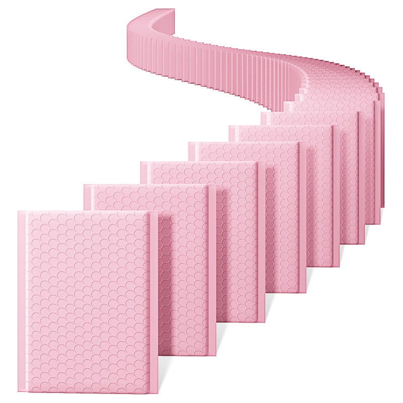 مترونيك METRONIC Bubble Mailers 6x10 "" 100 Pack وردي فاتح فقاعات ميلر مغلفات مبطنة مقاومة للماء ذاتية الغلق وسادة مغلفات بريدية مبطنة للشحن ماكياج المجوهرات البريدية - Image 1
